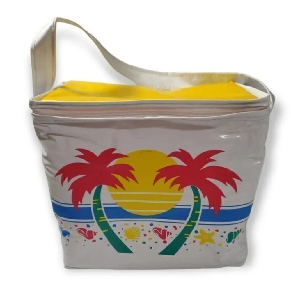 2x Vintage 90's Colorful Print Soft Zip Coolers Insulated 6-Pack Palm Trees Neon